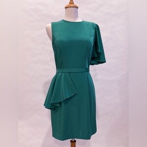 Ashley Lauren Elegant Green Sleeveless Dress with Ruffle Detail